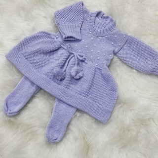 Saída de Maternidade -Vestido de Tricô Antialérgico para bebes bordado em pérolas (3)