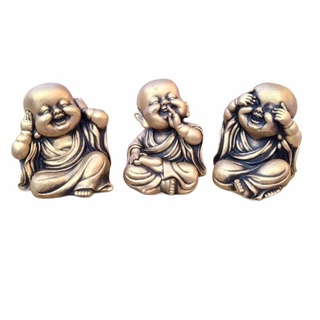 BUDA MONGE Trio Mini Buda Sabedoria em gesso Dourado Decoração Casa Pequeno Promoção 9 cm PÉZINHO