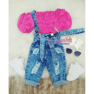 macacão jardineira infantil salopete jeans infantil-menina Infantil mini diva blogueira roupa infantil menina (3)