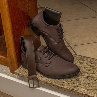 Sapato Masculino Oxford marrom Kit com carteira e cinto