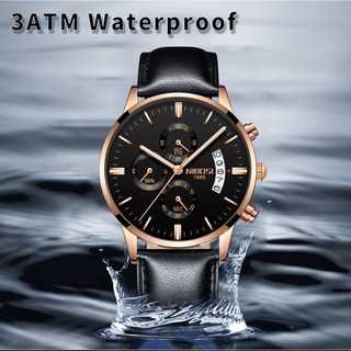 Relógios dos homens nibosi vestido casual Calendário de cronógrafo Waterproof watch quartzo com pulseira de couro