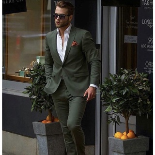 Ocasional Elegante 2 Peças (Jacket + Calça) Verde Escuro Terno Dos Homens Slim Fit Noivo Smoking Moda Ternos De Casamento Personalizado Blazer Prom (8)