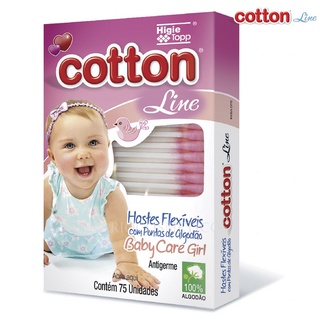 Hastes Flexíveis Cotton Line Cotonete Baby Rosa 75 Unidades