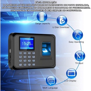 Relógio De Ponto Biométrico Leitor Impressão Digital + VÍDEOS AULAS DE INSTALAÇÃO