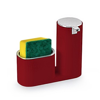 Dispenser Detergente Porta Bucha Multiuso Cozinha Vermelho e Prata Arthi
