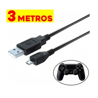 Cabo Carregador Controle PS4 Energia Dualshock 4 Manete Xbox One V8 Com Filtro USB Resistente Carga Rápida Grande 3 Metros