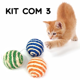 Kit com 3 Bolinhas Brinquedo Pet Para Gatos Cachorros Bolinha de Sisal - Pet