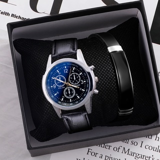 [Relógio + pulseira] Relógio Masculino de Quartzo analógico com Pulseira de Couro Casual e Estiloso / Relógio de Pulso para Homens
