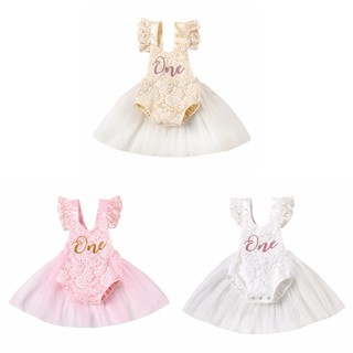 Infant Girls Butterfly Sleeve Romper Clothes Ruffle Lace Baby Princess Dress (9)