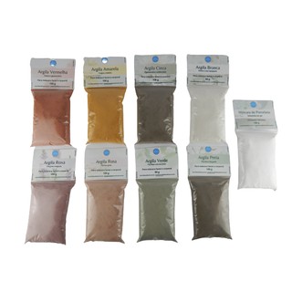 Argilas microporizadas e esterilizadas - 90 e 100 g (verde, branca, rosa, vermelha, amarela, preta e dolomita)