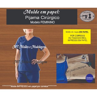 Molde de Roupa pijama cirúrgico feminino PP ao GG Papel CALÇA COM BOLSOS