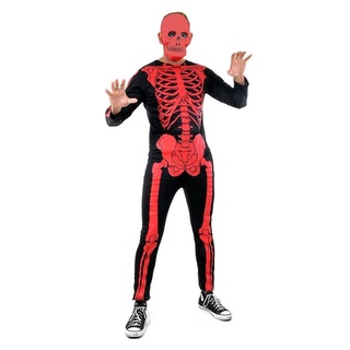 Fantasia de Halloween Adulto Esqueleto Vermelho Com Mascara