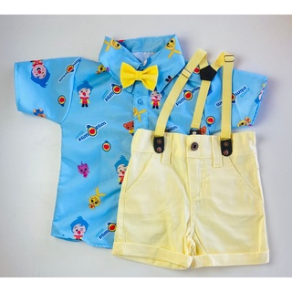 CONJUNTO HERÓIS DO COARAÇÃO - PALHAÇO PLIM PLIM roupa infantil para menino Camisa Gravata Bermuda e Suspensório (6)