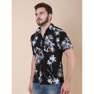 Camisa Masculina Estampa Floral Havaiana Manga Curta Viscose (3)