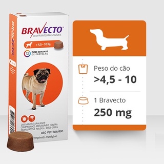 Bravecto 250 MG Comprimido Para Cães De 4,5 A 10 Kg
