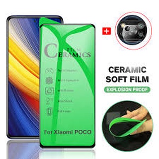 Kit 2X1 Xiaomi Pocophone Poco X3 / X3 Pro / X3 NFC- Película Frontal em Cerâmica 9D + Pelicula de Câmera Traseira 5D Protetora do Vidro Anti Impacto