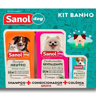 Kit Banho Sanol Dog Shampoo 500ml neutro + Colônia 120ml e Grátis um condicionador 500ml