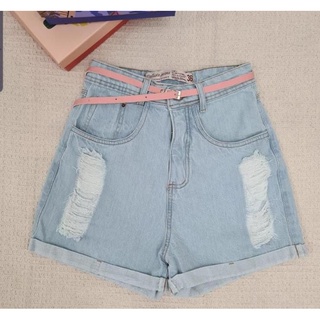 Shorts Jeans Hot Pants Feminino Cintura Alta Rasgado Estica