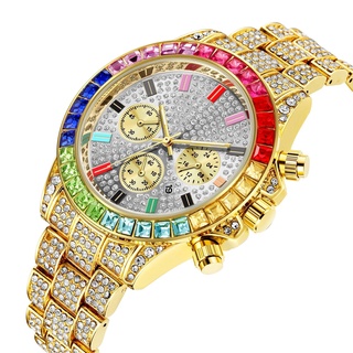 Relógios Para Mulheres Dos Homens Iced Out Relógio De Luxo Moda Multicolour Quartz Praça De Pulso Hip Hop Ouro Relogio