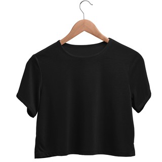 Camiseta Cropped Unissex Algodão Liso Sem Estampa Atacado Diversas Cores Preto (1)