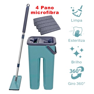 Mop Flat E Balde Para Limpeza De Piso + 3 Refil Grátis