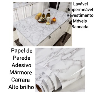 Papel Adesivo Mármore Carrara Alto Brilho ou Mármore Travertino Adesivo Lavável Cozinha Pia Banheiro Móveis (2)