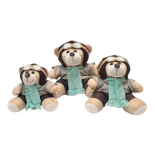 Trio de Ursos Ursinhos Pelucia Para Nicho Decoração Príncipe Princesa Aviador Aviadora Jardineira Marinheiro Trio de Ursinhos