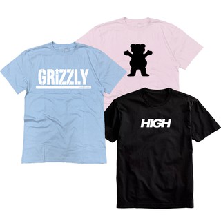 kit 3 camisetas high/grizzly lançamento azul bb/rosa bb/preto novo skateboard 100%algodão (1)