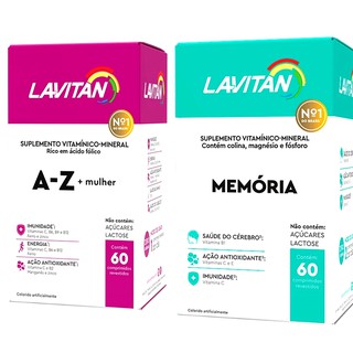 KIT com 01 Suplemento Vitaminico Mineral Lavitan AZ Mulher com 60 comprimidos + 01 Suplemento Vitaminico Mineral Lavitan Memoria com 60 comprimidos