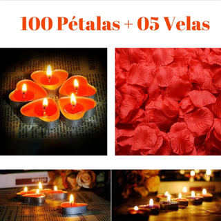 Kit Romântico 100 Pétalas + 05 Velas Namorados Casamento