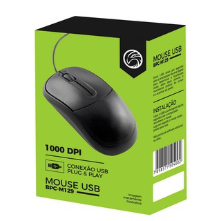 Mouse BrazilPC BPCM129 1000dpi Preto com fio Novo Pronta Entrega com Nota Fiscal