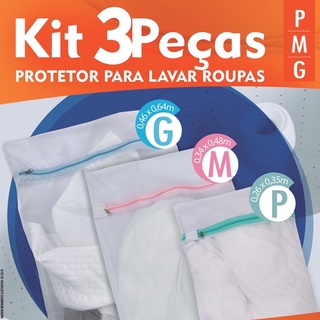 Kit 3 Sacos Para Lavar Roupa Intima Delicada Organizador Viagem Com Zíper P M G