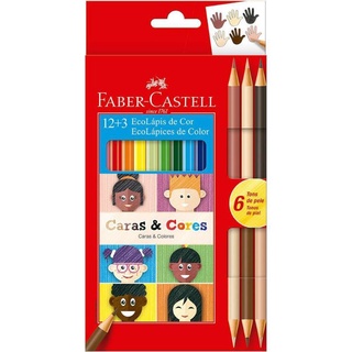 Lápis de Cor Faber Castell Caras e Cores 12 Cores + 6 Tons de pele