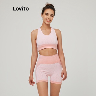 Lovito - Conjunto esportivo de tricô com gola redonda sem mangas e secagem rápida L03117 - Rosa