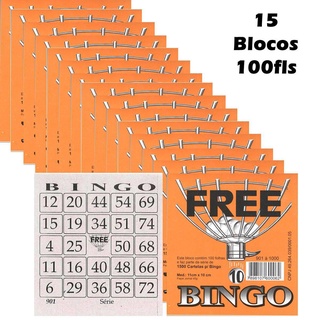 15 Bloco de Cartela para jogo de bingo marca Free 1500 flhs jornal 10x11cm