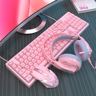 Kit Teclado E Mouse Gamer Semi Mecânico Rosa Fofo Feminino Usb Com Led Luminoso Com Fio Para Jogo De Pc Computador (1)