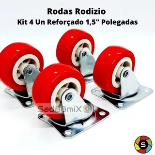 Rodas Rodizio Giratório Kit 4 Unidades Reforçado 1,5 Polegadas Poliuretano Para Moveis Pesado Capacidade Até 50kg Cada