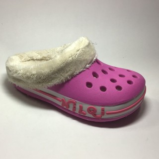 Babuche croc sandalia chinelo menina infantil com pelo Nilqi