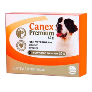 Canex Premium 3,6g (40Kg) - 2 Comprimidos - Vermífugo e Giardicida Oral P/ Cães