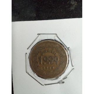 moeda antiga 1000 reis de 1939 com declínio para ESQUERDA