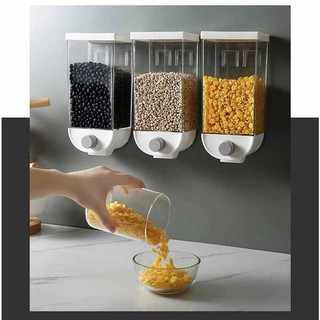 Pote Dosador Dispenser organizador para Cereais grãos 1500ml Fixação Adesiva Parede Alimentos Secos Branco ou Preto