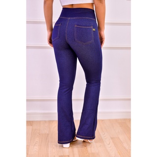 Calca Plus Size Flare Feminina Cotton Imita Jeans Cintura Alta (3)