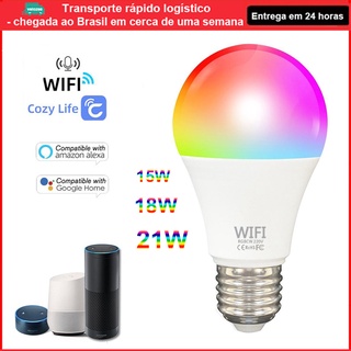 E27 21w 18w 15w Lâmpada Smart LED WiFi Com Controle De Voz/APP RGB Para Trabalho/Google/Casa