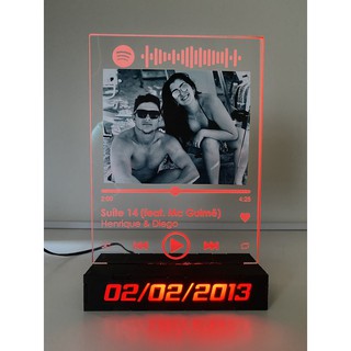 Luminária Spotify Casal Namorados Amizade Foto LED RGB Personalizada Com Nome - Base MDF (6)