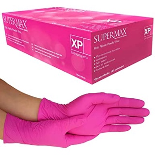 Luva Descartável Nitrílica Rosa Pink C/100 Unidades Supermax (1)