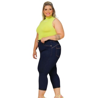 Calça jeans calça feminina capri plus size cintura alta elastano luxo moda