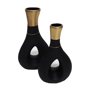 Jogo de Vasos em Ceramica Enfeite Decorativo Mesa Sala Preto