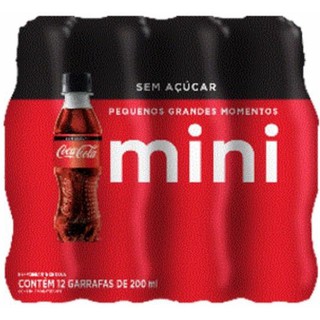 Kit 12 Refrigerante Coca cola zero 200 ml mini