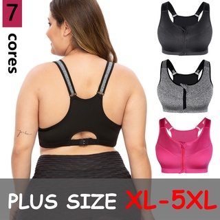 Sutiã Esportivo 5XL Para Mulheres Plus Size Cueca Com Zíper à Prova De Choque Push Up Gym Fitness Athletic Running Yoga Bralette