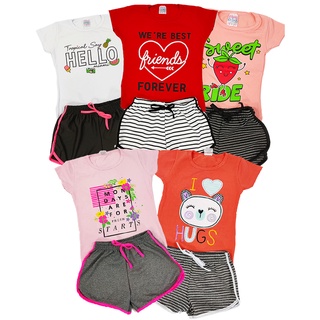 Kit 10 Peças / Roupa Infantil Menina, Roupa para Menina, Roupa para criança verão conjunto 5 blusas + 5 shorts